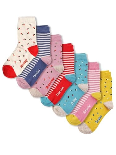 COTTON DAY 7 Days of the Week Gift Box Kids Girls Fashion Short Socks Cute Animal, Floral, Stars, Stripes & Polka Dots Design - Image 1