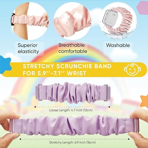 4 Pack Kids Scrunchie Bands Compatible with Gizmo Watch 3 2 1/Gabb Watch 3e 3 2 1/Sync UP Watch/Cosmo Jr Track Watch, 20mm Stretchy Solo Loop Cute Band for Boys & Girls thumbnail 3