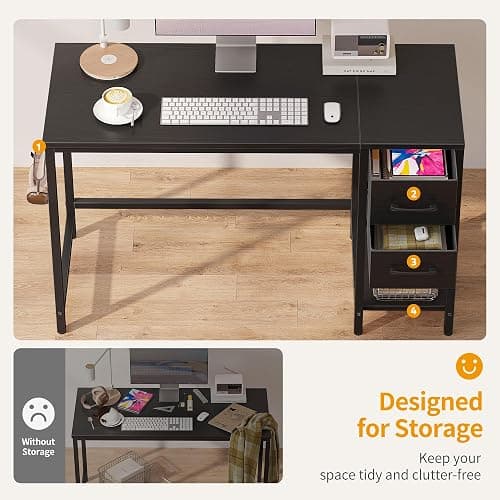 CubiCubi Computer Desk with 2 Drawers, 55 Inch Small Home Office Desk Study Writing Table, Black thumbnail 4
