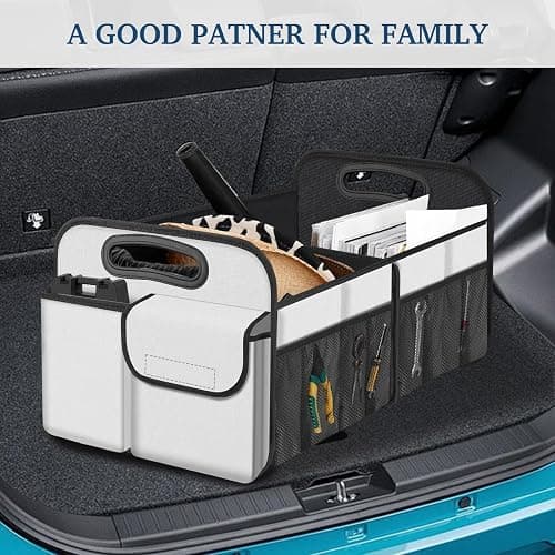Femuar Car Trunk Organizer, Car Storage Organizer with Large Capacity Waterproof Collapsible Trunk Organizer for Car Suv/Jeep/Sedan (Beige, Standard) thumbnail 7