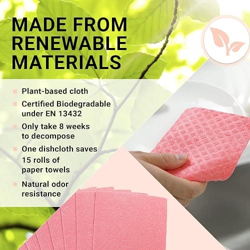 Swedish Wholesale Dishcloths, Cellulose Sponge Cloths – Bulk 10 Pack of Eco-Friendly, No Odor, Reusable Cleaning Cloths for Kitchen – Absorbent Dish Cloth Hand Towel – Assorted thumbnail 4
