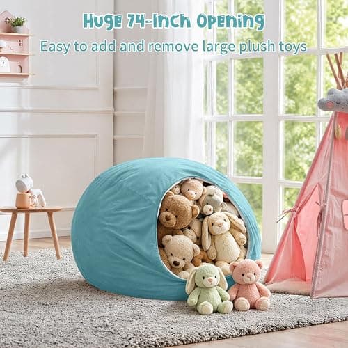 Nobildonna 2.5 ft Bean Bag Chair Cover for Kids,Turquoise 200L | No Filler Washable Stuffed Animal Storage Beanbag Chair Cover 74" Extra Large Opening Premium Corduroy Bean Bag Cover thumbnail 6
