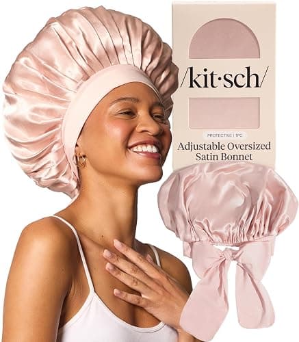 Kitsch XL Satin Bonnet for Sleeping - Blush | Softer Than Silk Bonnet For Sleeping Women - Secure Fit, Adjustable & Prevents Breakage Hair Bonnet For Sleeping - Image 1