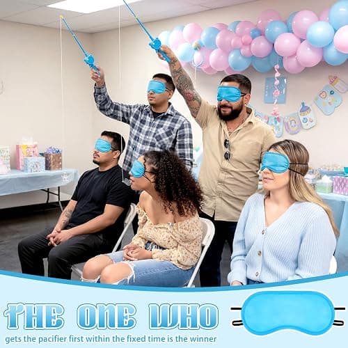 Tasdurian 12 Set Baby Shower Games Fishing The Pacifier Blindfolds Feeding Games Funny Baby Shower Gender Reveal Party Game Bridal Showers Gifts for Women Men Guest Cosplay Wedding Parties (Blue) thumbnail 5