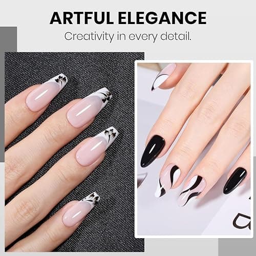 Beetles Black White Gel Polish Kit - 2 Colors Hema-Free Soak Off UV Gel Polish Set Same Color Same Bottle Design Manicure Salon DIY 4th of July Nails at Home for Women thumbnail 6