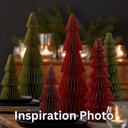 Honeycomb Paper Tree Set of 8 Classic Christmas, Red Green Holiday Mantel Décor, Glitter Gold Edging, Vintage-Inspired Trees, Nostalgic Centerpiece (Set 8 Classic) thumbnail 8