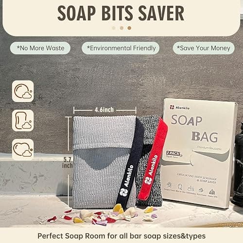 Alankilo 2 Pieces Soap Bags for Soap Bars, Exfoliating Soap Saver Bags, Foaming Bar Soap Pouches for Use in Baths or Showers(Grey) - A Grey thumbnail 5