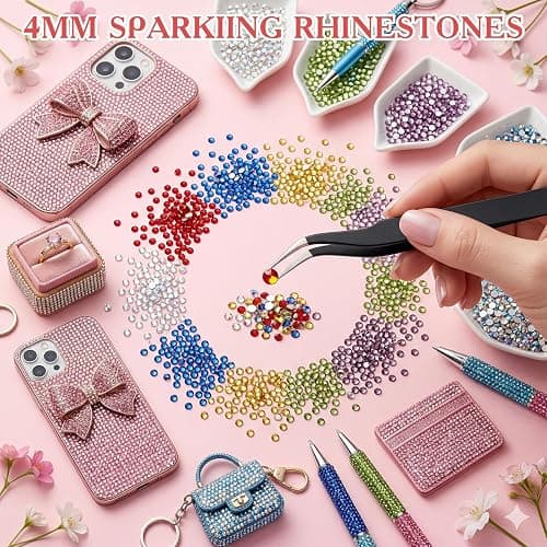 80000Pcs Bedazzling Kit, 42 Colors 4mm Flatback Rhinestones with 3 B7000 Glue & Tools, Bedazzler Kit for Crafts Clothes Tumblers Nail Art & Diamond Painting - Christmas Birthday Gift for Girls thumbnail 5