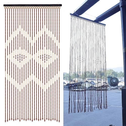 TFCFL Bamboo & Wooden Bead Curtain, 27 Lines Doorway Screen with Jagged Pattern W35.4 X H68.9 for Porch Bedroom Living Room (Coffee White) - Model 2 thumbnail 9