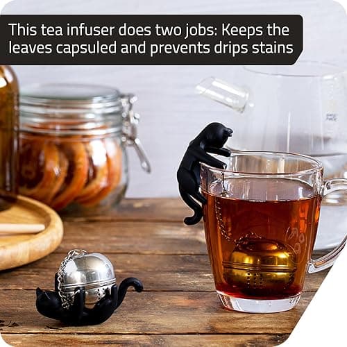 Title Peleg Design Catty Tea Infuser – Cute Stainless Steel Cat Tea Strainer for Loose Leaf Tea | Fun Animal Tea Steeper & Gift for Tea Lovers, Black thumbnail 4