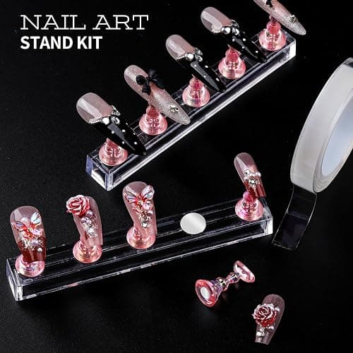 Teenitor Nail Charms and Nail Art Tools Set, Nail Art Kit with 5 Boxes of 3D Nail Charms and Gems Rhinestones, 15 Pcs Nail Art Brushes, 5 Pcs Nail Dotting Tools, 2 Set of Nail Stand thumbnail 7