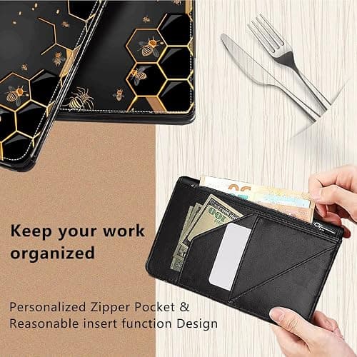 Decahouy Server Book for Waitress,Server Books for Waitress with Zipper Pocket,Cute Server Book, Waitstaff Organizer Waitress Book with Money Pocket and Zipper Fit Server Apron,Cute Bees thumbnail 5