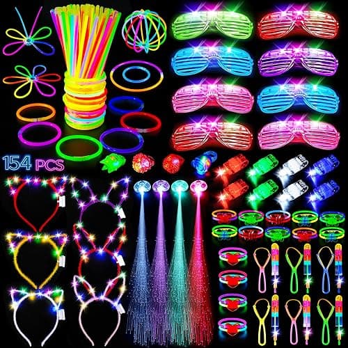 SHQDD 154PCS Glow in the Dark Party Supplies, Neon Party Accessories for Kids & Adults with Connectors and Glow Sticks to DIY, Light up Party Favors for Birthday, Concert, July 4th, Halloween - Image 1