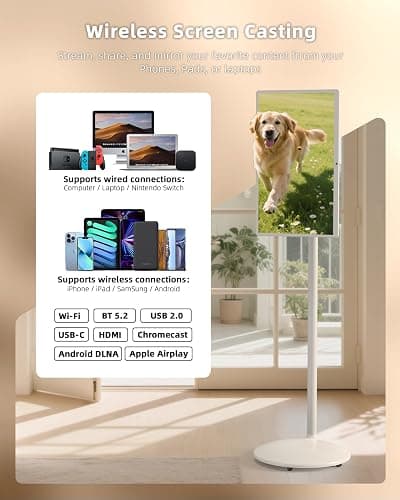 25" Portable TV, 1080P HD Smart Screen with Android 13 OS, 13MP HD Build-in Camera with Privacy Cover, 6G+128GB Storage, 10W Stereo Speakers, Rolling Monitor on Wheels, Multiple Usage Scenarios, White - 6+128 GB thumbnail 8