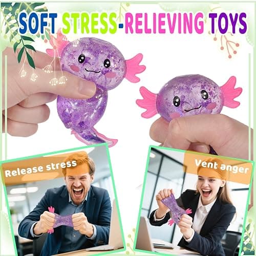 Axolotl Squishy Stress Relief Toy Glitter Fidget Toys Cute Malt Sugar Axolotl Toy Fidget Toys Adults Fidget Toy for Kids Youth Adult, Party Favors Anxiety Relief Squishy Toys(Purple) thumbnail 5