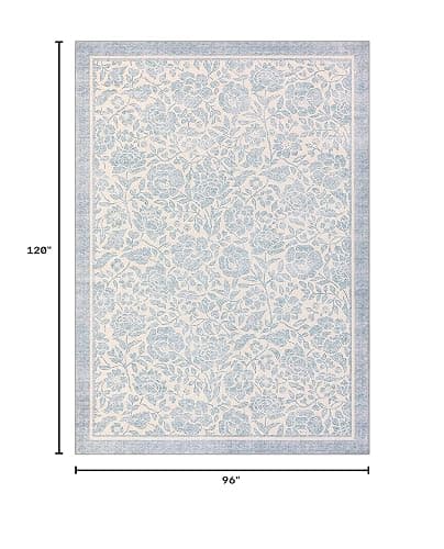 Garvee Blue Floral 8x10 Area Rug for Living Room Washable Boho Dorm Rug | for Bedroom Vintage Flower Soft Girls Room Rug Non-Slip Nursery Rug for College Playroom Dining Room Dorm Baby room thumbnail 2