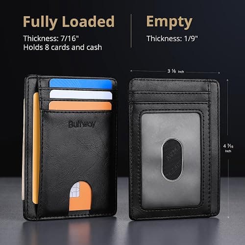 Buffway Slim Minimalist Front Pocket RFID Blocking Leather Wallets for Men and Women - Alaska Black thumbnail 6