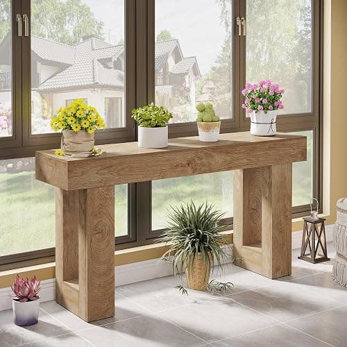 Tribesigns 63-Inch Long Console Table, Wooden Rectangular Sofa Table Behind The Couch, Farmhouse Entryway Table for Entrance, Hallway, Living Room (Natural) thumbnail 9