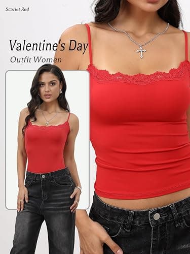 Starrylion Padded Lace Cami Top Double Lined Sexy Tank Top Spaghetti Strap Club Party Shirt thumbnail 5