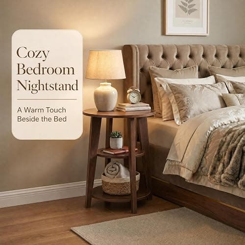 DURISEN 3-Tier Round Side Table,23.6" Tall End Table with Storage Shelves | Modern Nightstand,Wood Plant Stand for Living Room Bedroom Small Spaces Corner Display Rack Balcony Garden Patio (Black) thumbnail 6