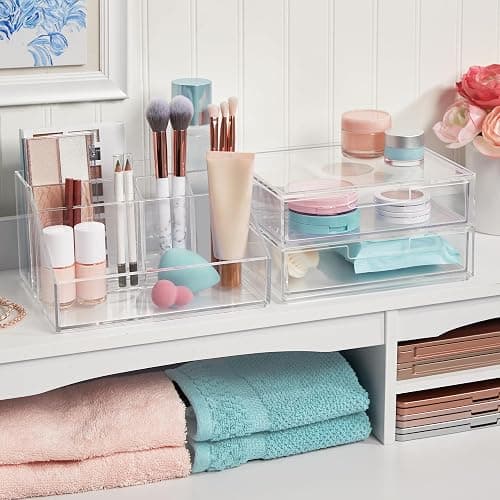 STORi Chloe Stackable Makeup Holder & Drawer Organizer Set, Clear, BPA-Free Plastic, Made in USA, Organize Brushes, Cosmetics & Beauty Essentials thumbnail 4