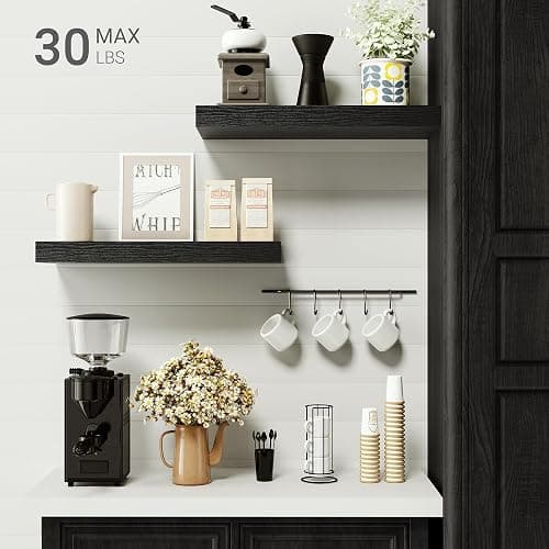 Vivelove Black Bathroom Shelves Over Toilet, 16" Floating Shelves, Wall Shelf for Bathroom Bedroom, Living Room, Kitchen, Office Home Decor, Narrow Shelves with Invisible Brackets Set of 2 thumbnail 2