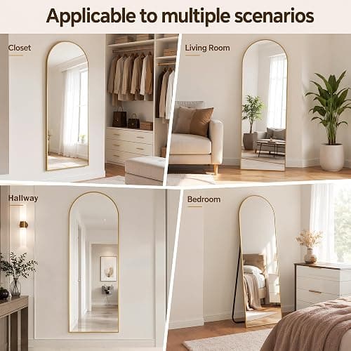 Antok Full Length Mirror, 58"x18" Floor Mirror with Stand, Gold, Arched | Shatter-Proof Glass, Floor Standing, Hanging, Leaning, HD Full Body Mirror with Aluminum Alloy Frame for Bedroom Livingroom thumbnail 7