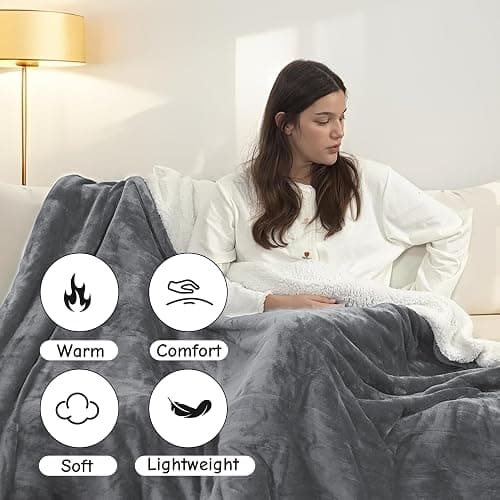 Electric Heated Blanket Throw 50"x60", Soft Flannel Sherpa Heating Throw with 4 Heat Settings, 3-Hour Auto Shut-Off Timer, Grey thumbnail 3