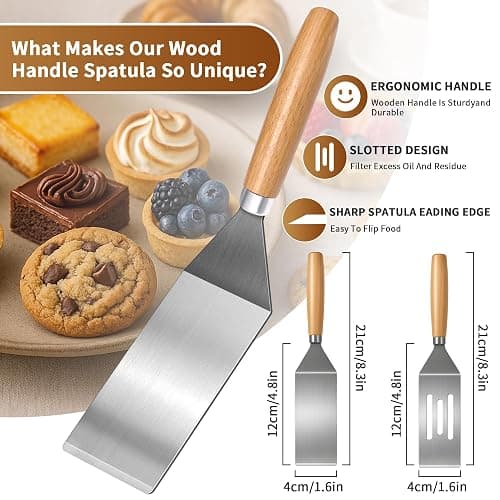2-Piece Small Stainless Steel Spatula Set with Wooden Handles, Ideal for Flipping, Cooking, and Serving. Perfect for Brownies, Tiramisu, Cookies, Lasagna, and Pancakes. thumbnail 3
