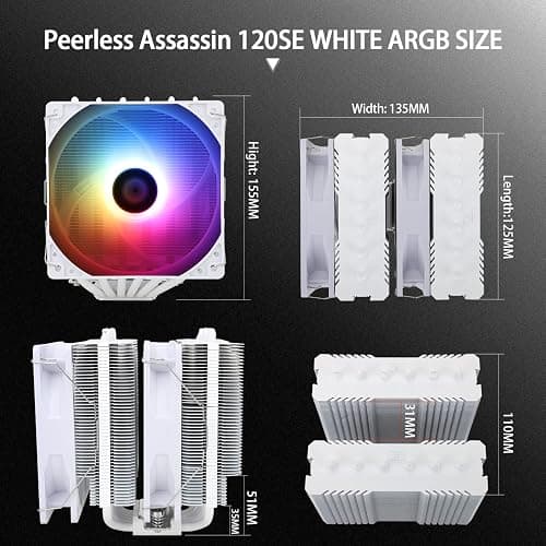 Thermalright Peerless Assassin 120 SE ARGB White CPU Air Cooler, 6 Heat Pipes CPU Cooler, Dual 120mm TL-C12CW-S PWM Fan, AGHP Technology, for AMD AM4/AM5/Intel LGA1700/115X/1851/1155/1200 thumbnail 6