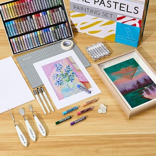 MEEDEN Soft Oil Pastels Set: 102Pcs Oil Pastel Kit with 72 Colors & 6 White Pastel - All in One Oil Crayons with Paper, Palette Knife, Masking Tape - Art Supplies for Artists Beginners Adult Christmas thumbnail 2