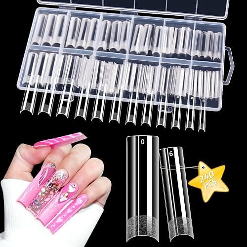 Lionvison Square Nail Tips NO C Curve, XL Clear Nail Tip for Acrylic Nails Professional, Long Nail Tips Straight Flat Pre Shaped Half Cover False Nails French Tips for Nail Salon Home DIY, 12 Sizes - Image 1