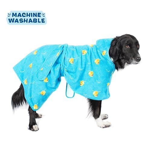 Barkbox Dog Bathrobe Fast Drying with Hook and Loop Closure & Wrap Tie Snuggle, Cute Dogs Clothes, Easy to Clean, Machine Washable, Dog Coats and Tumble Dry Low - Rubber Duck, Large | Fast Drying, Microfiber Bath Towel - Hook & Loop Closure and Wrap Tie - Machine Washable - Rubber Duck thumbnail 6
