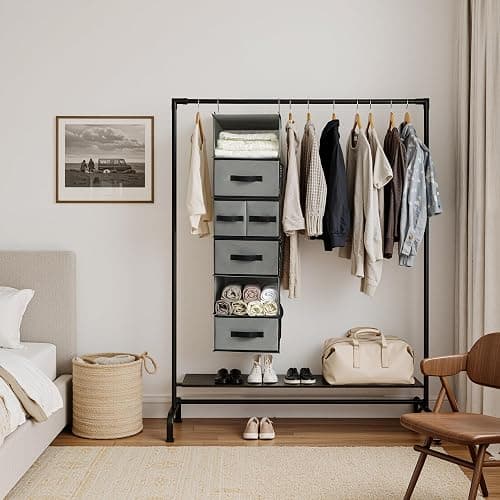 GRANNY SAYS Hanging Closet Organizer 6 Shelves, Closet Organizers and Storage with 5 Drawers, 6 Side Pockets Closet Hanging Organizer, Hanging Storage Organizer for Closet, Baby Clothes, Gray thumbnail 2