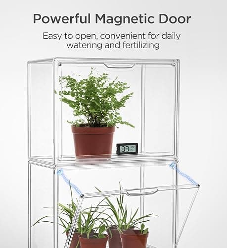 HBlife Mini Greenhouse for Indoor, Clear Stackable Green House with Magnetic Waterproof Door for Small Plants Nursery Germination, Tabletop Portable Greenhouse, 14.1x8.6x10.6 Inch (1 Pack) thumbnail 6