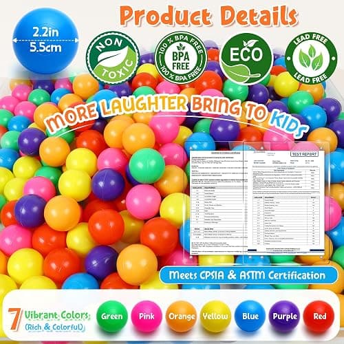 Hovenlay Ball Pit Balls Phthalate Free BPA Free Crush Proof Plastic - 7 Bright Colors in Reusable Play Toys for Kids with Storage Bag thumbnail 4