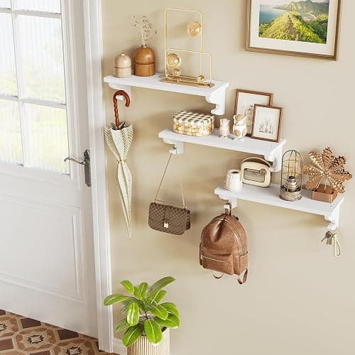Alsonerbay Nursery Floating Shelves for Wall 3 Pack, 17 inch Wood Wall Shelves with Hook, Decorative Hanging Shelves for Bedroom Living Room Entryway and More White thumbnail 4