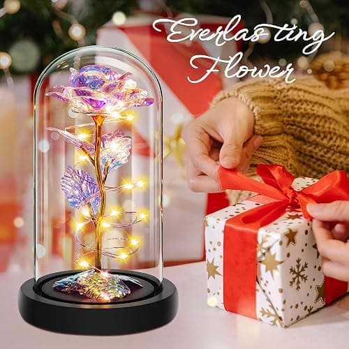 Childom Mothers Day Mom Gifts for Mom,Birthday Gifts for Women Moms Grandma,Flowers for Delivery Prime,Colorful Light Up Rose in A Glass Dome,Anniversary Valentines Roses Gift for Her Wife Daughter thumbnail 4