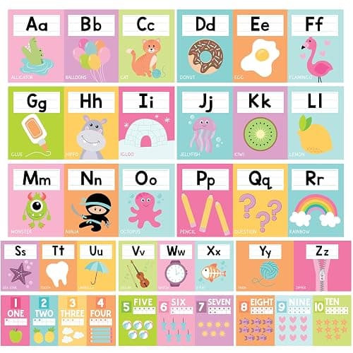 Hadley Designs Alphabet for Classroom Wall Decor - ABC Posters for Classroom Wall Chart Preschool & Kindergarten, ABC Letters & Number Line Elementary, Alphabet Cards, Pastel Classroom Decor - Image 1