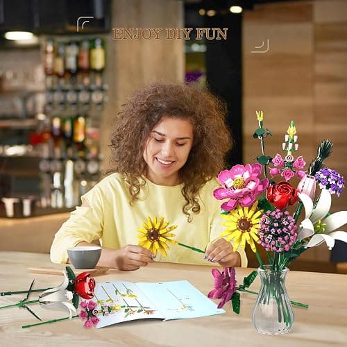 Flower Building Blocks Set, Multiple Flowers Bouquet Building Set, Artificial Flowers Arrangement Building Toys, Office Home Decoration, Valentine Day, Birthday for Women(No Vase)-699Pcs thumbnail 2