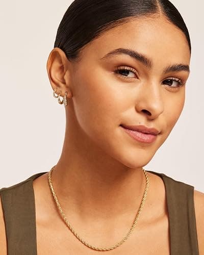 PAVOI 14K-18K Yellow Gold Plated 925 Sterling Silver Posts Three Pairs Small Hoop Earrings for Women - Statement Gold Hoop Earrings Set - Cubic Zirconia Rope Teardrop Chunky Huggie Earscape Piercings thumbnail 4