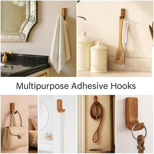 Indian Shelf 6 Wood Adhesive Wall Hooks Peel Stick for Keys and Jewelry thumbnail 4