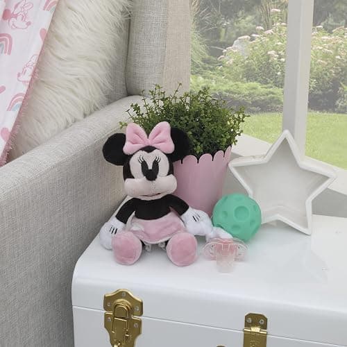 Disney Minnie Mouse White, Pink and Black with Polka Dot Skirt Plush Buddy Pacifier Holder thumbnail 2