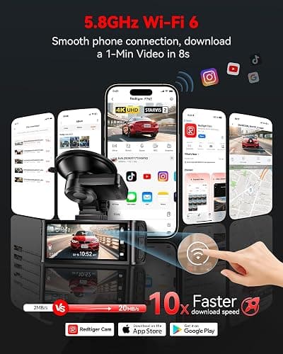 REDTIGER 4K STARVIS 2 Dashcam Front Rear, 5GHz WiFi 20MB/s, Free 128GB Card | Voice Control, Touch Screen, GPS, Loop Recording, Parking Mode, Audio Recording, WDR Night Vision, Supercapacitor(F7N Touch) thumbnail 5