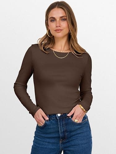 ANRABESS Womens Long Sleeve Thermal Shirts Slim Fit Basic Tee Tops Warm Fleece Undershirts 2025 Fall Winter Layer Outfits thumbnail 3