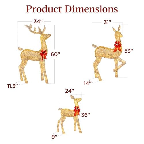 Best Choice Products 3-Piece Large Lighted Christmas Deer Family Set 5Ft Outdoor Yard Decoration with 360 LED Lights, Stakes, Zip Ties - Gold thumbnail 2