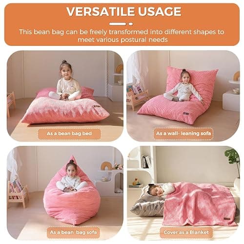 MAXYOYO 3 in 1 Kids Bean Bag Chair Bed, Convertible Chair Folds from Bean Bag to Lounger, Child Floor Sofa for Gaming, Reading, Floor Mattress with High-Density Foam Filling thumbnail 4