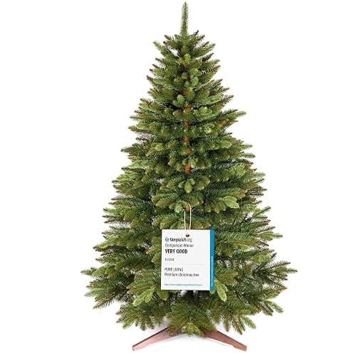Artificial Christmas Tree 8.2ft Unlit Premium Realistic Christmas Tree with Crafted Needles Look Real, Storage Bag & Wooden Foldable Base Stand Included - Xmas Unlit Hinged Spruce Green Holiday Decor - Image 1