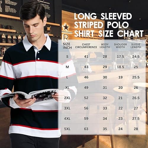 Men's Polo Shirts Long Sleeve Striped Dry Fit Casual Collared Pique Golf Polo Shirts for Mens thumbnail 7