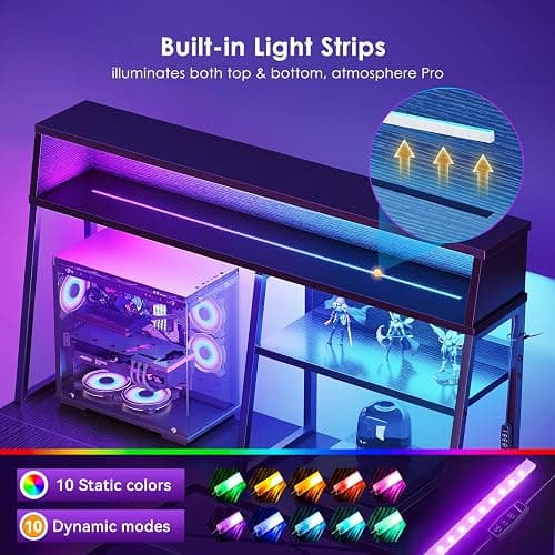 AODK L Shaped Gaming Desk with Led Lights, 59 Inch Reversible Gaming Computer Desk with Display Shelves, PC Gamer Desk Gamer Table with Storage Bag, L Desk for Game, Black thumbnail 5